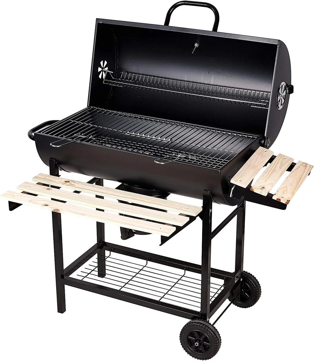 Grillvagn med kolgrill, grill, kolgrill med hjul, antracitgrill, grillugn inkl. integrerad termometer och ventilationsreglage, trädgårdsgrill, grillyta: 70 x 38,5 cm