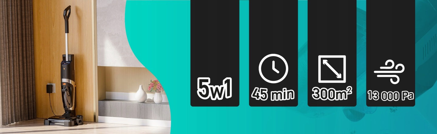Odkurzacz pionowy bezprzewodowy mopujący L5 PRO 5w1 z funkcją mycia lampaUV