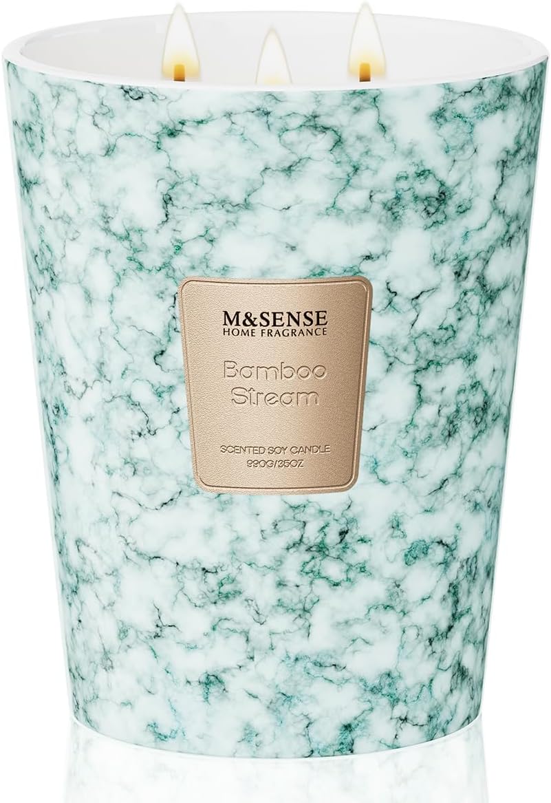 M&SENSE Lädernatt Sojadoftljus | 35oz Modern Marmorburk | Timmars Brinntid för Hemdoftande Storstorlek