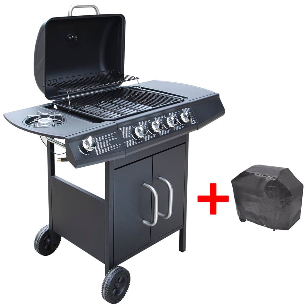 Grill gazowy Vidaxl z 4+1 palnikami, czarny