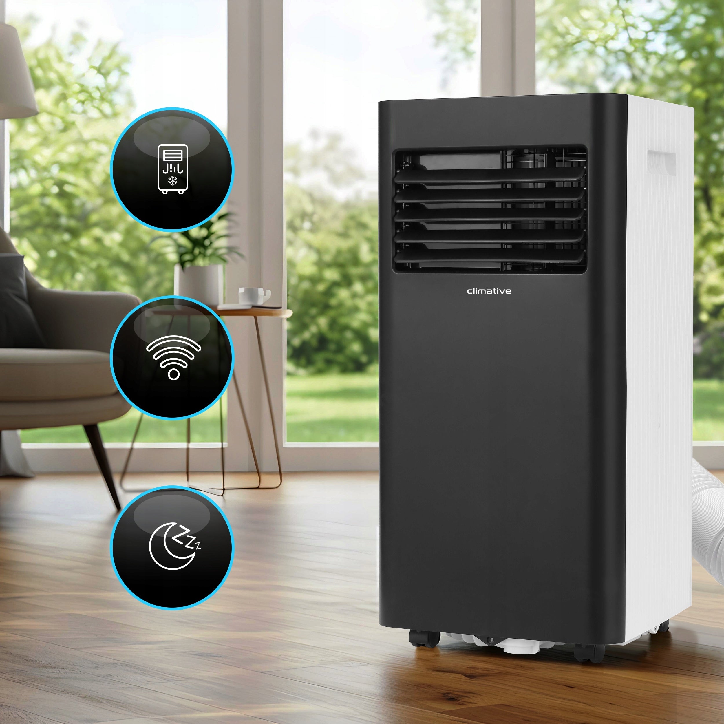 Klimatyzator przenośny pokojowy MINI 2,6 kW mały cichy WiFi 26 m2 uszczelka