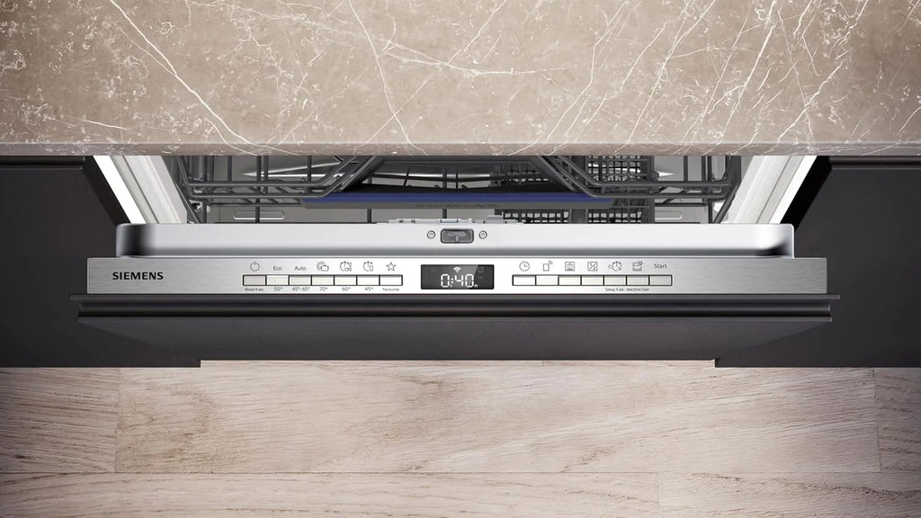 Siemens SN43ES14VE, iQ300 Smarter Geschirrspüler, Unterbau-Spülmaschine mit Besteckschublade, 60 cm, automatische Türöffnung dank autoOpen dry, besonders leise mit iQdrive-Motor, aquaStop, Edelstahl