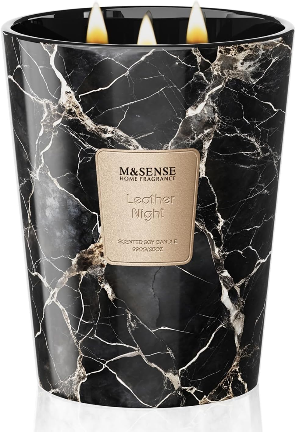 M&SENSE Lädernatt Sojadoftljus | 35oz Modern Marmorburk | Timmars Brinntid för Hemdoftande Storstorlek
