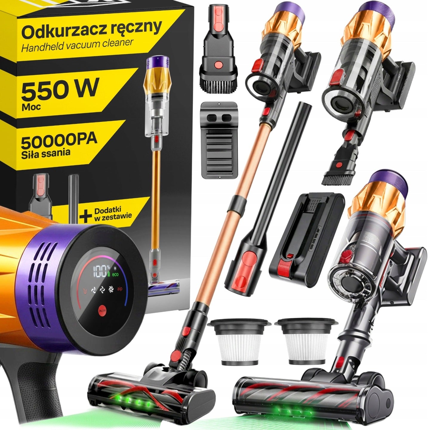 ODKURZACZ PIONOWY BEZPRZEWODOWY RĘCZNY MOCNY 550W AKUMULATOROWY BEZWORKOWY