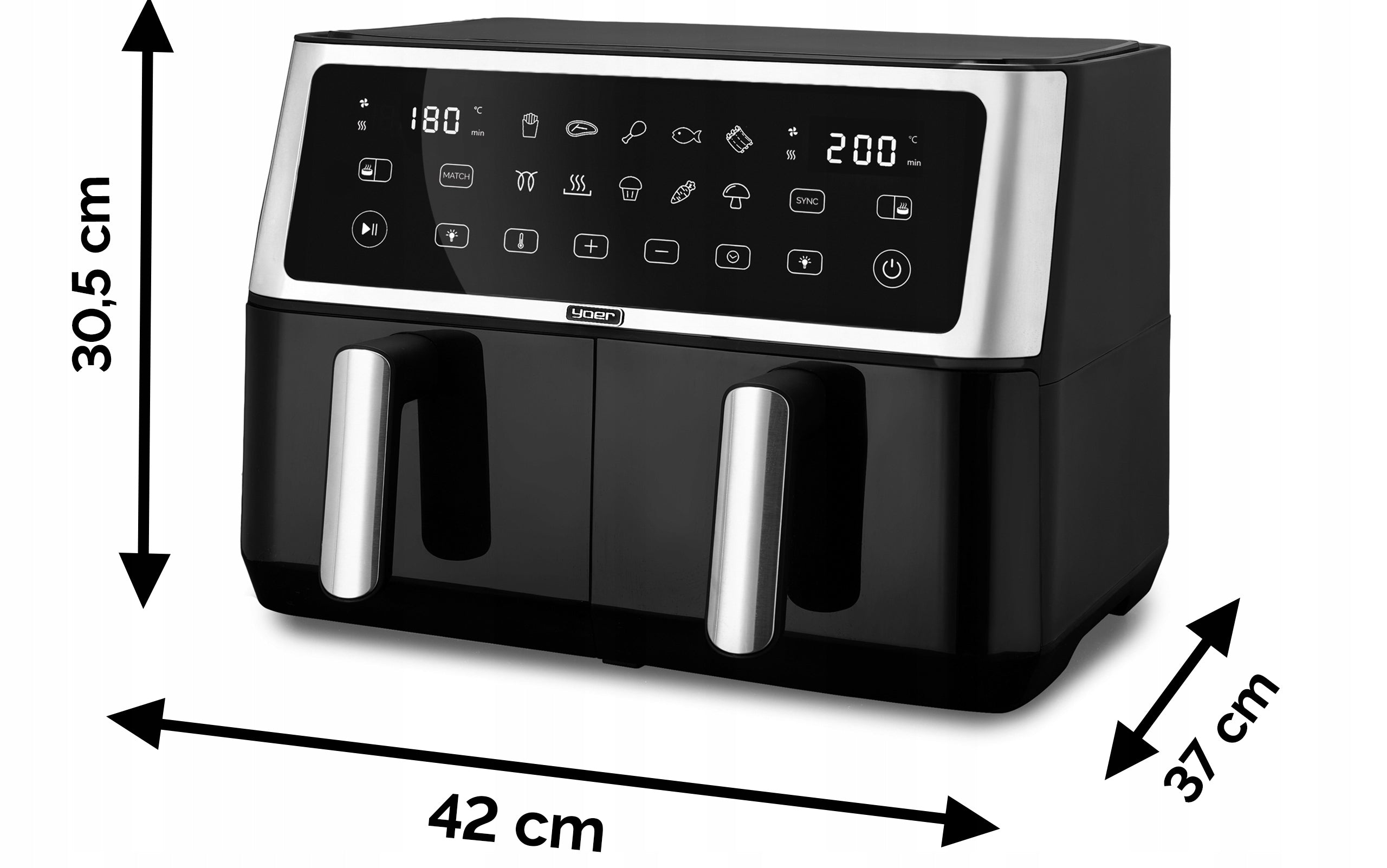 Frytkownica beztłuszczowa Dwukomorowa 10L Air Fryer Yoer 2850W 10 programów