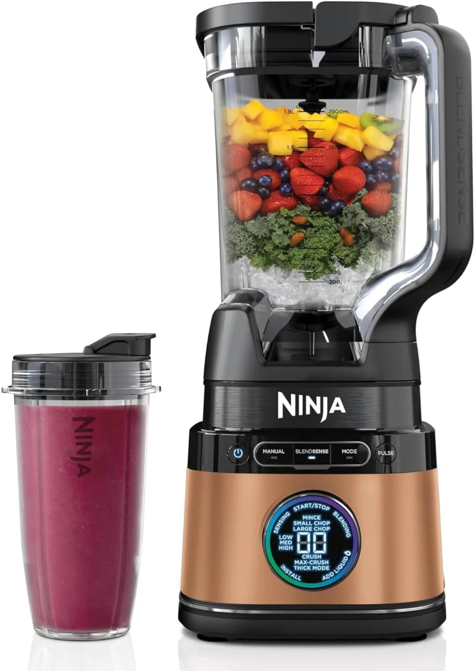 Ninja 2-i-1 Detect Power Mixer Pro och Single Portion, 1200W mixer med 2L kanna, 2 x 680 ml bägare, Mixa smoothies, Hacka grönsaker och mixa frysta drycker, Svart, TB301EU