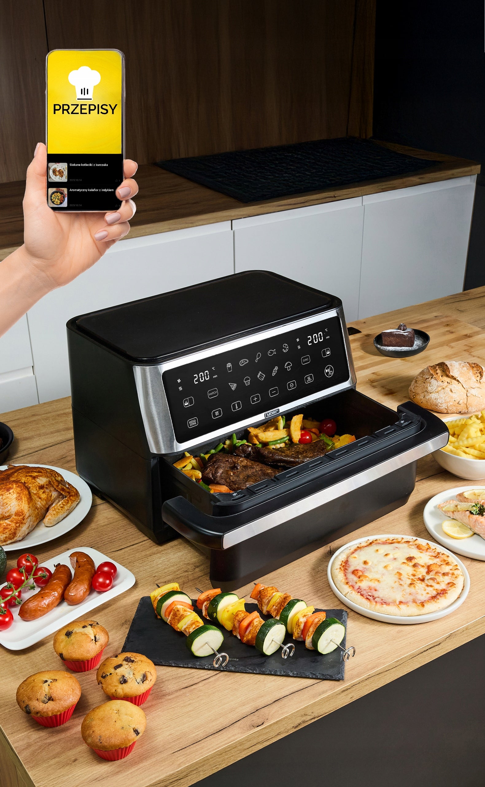 Frytkownica beztłuszczowa Dwukomorowa 10L Air Fryer Yoer 2850W 10 programów