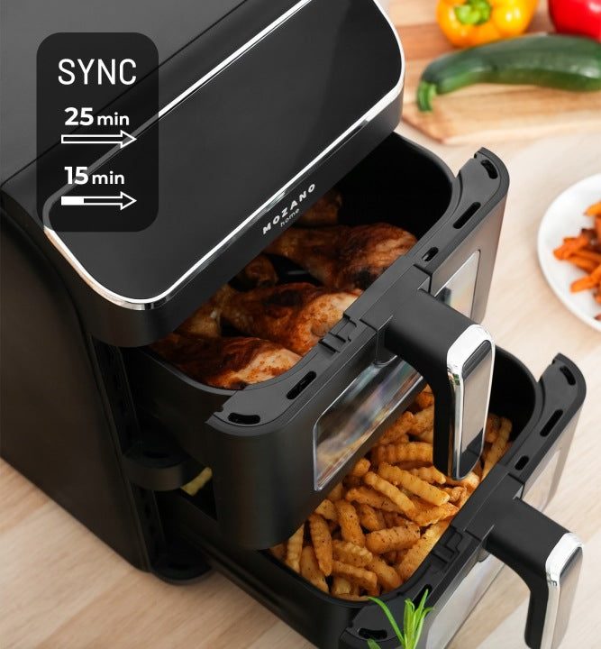 Mozano FRYTKOWNICA BEZTŁUSZCZOWA DWUKOMOROWA PIONOWA 11L AIR FRYER 2800W 12 TRYBÓW