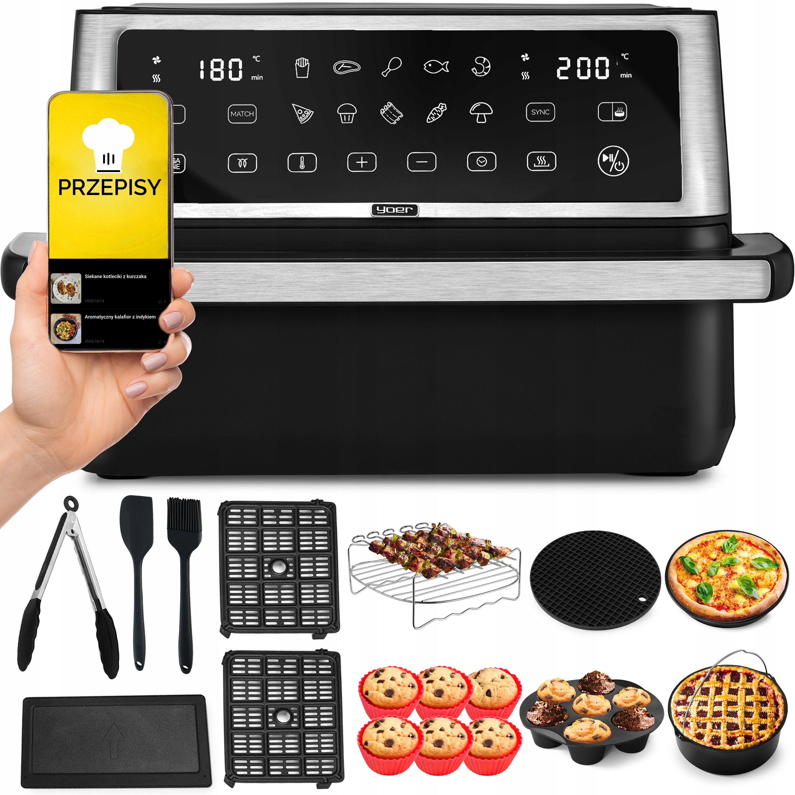 Frytkownica beztłuszczowa 11L Air Fryer Yoer 2800W 12 programów 23 elementy