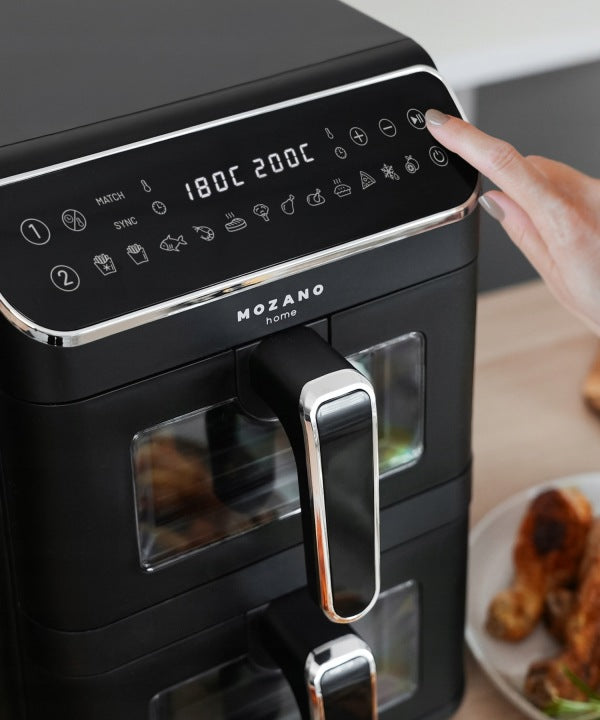 Mozano FRYTKOWNICA BEZTŁUSZCZOWA DWUKOMOROWA PIONOWA 11L AIR FRYER 2800W 12 TRYBÓW