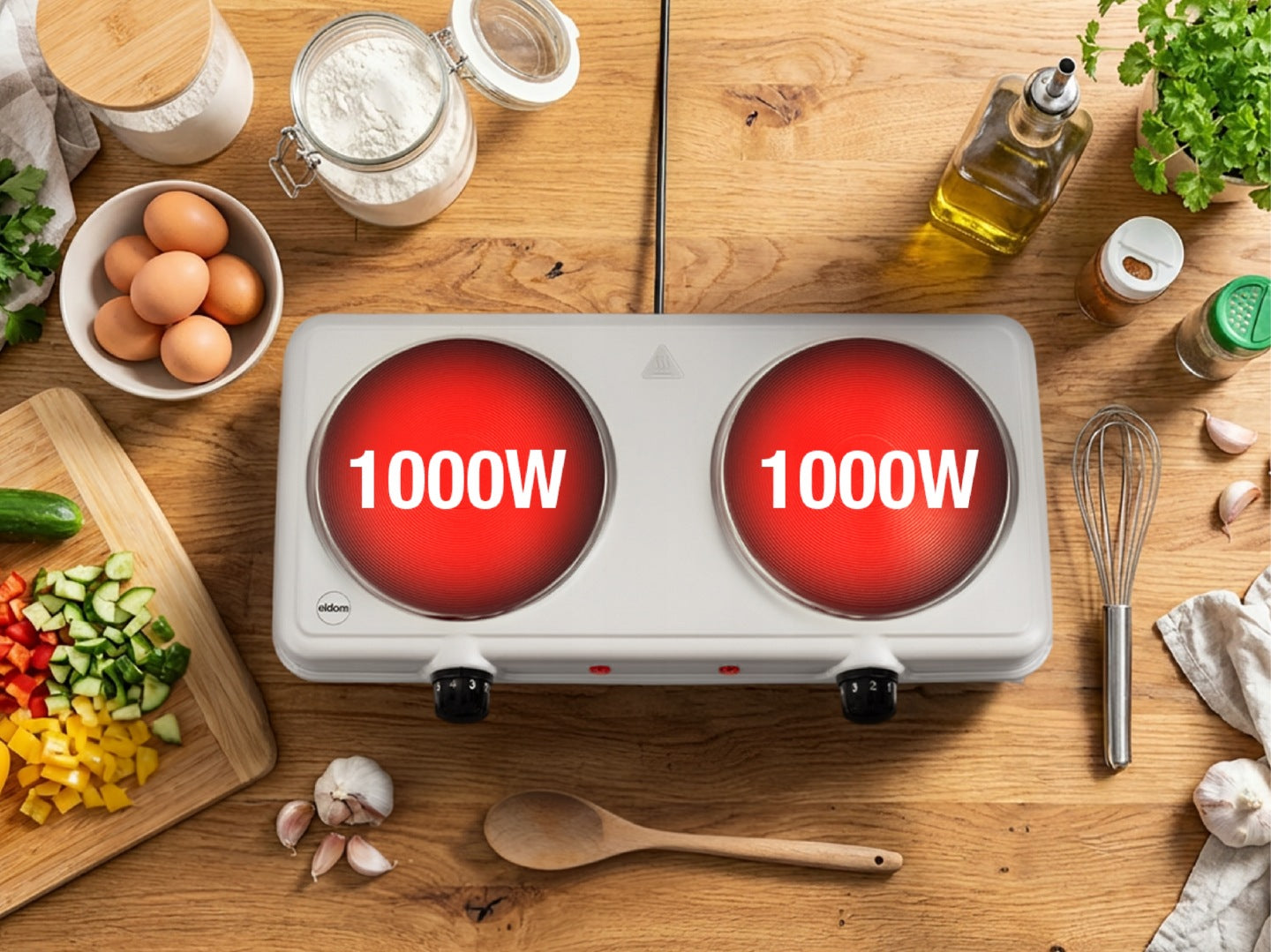 Kuchenka elektryczna PG23 Eldom turystyczna 2000W srebrna 2 płyty grzejne