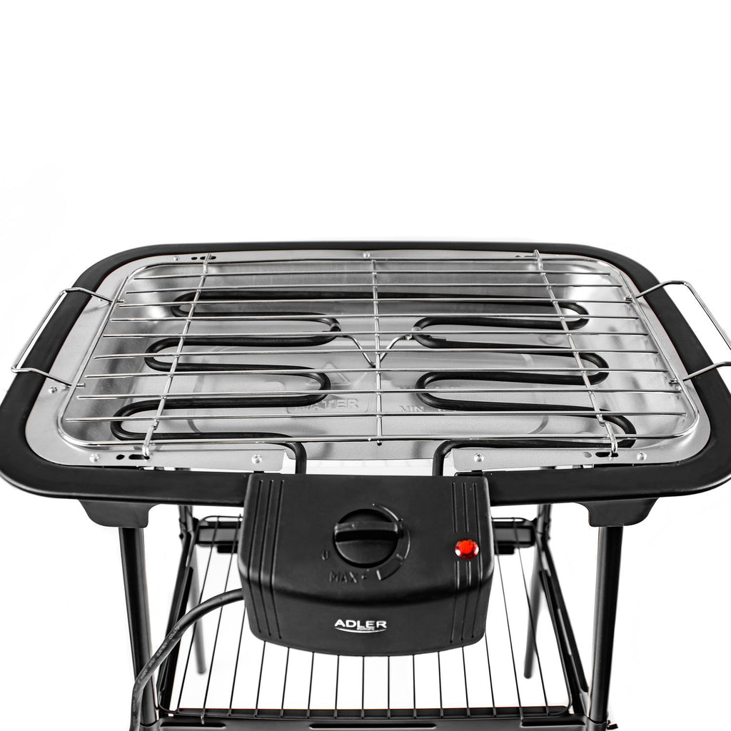 Grill elektryczny z nóżkami, chromowany, regulacja temperatury, do użytku wewnątrz/na zewnątrz, odłączany, czarny, 2000 W Adler AD 6602