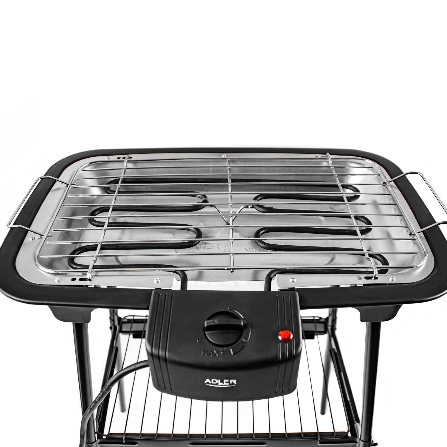 Grill elektryczny z nóżkami, chromowany, regulacja temperatury, do użytku wewnątrz/na zewnątrz, odłączany, czarny, 2000 W Adler AD 6602