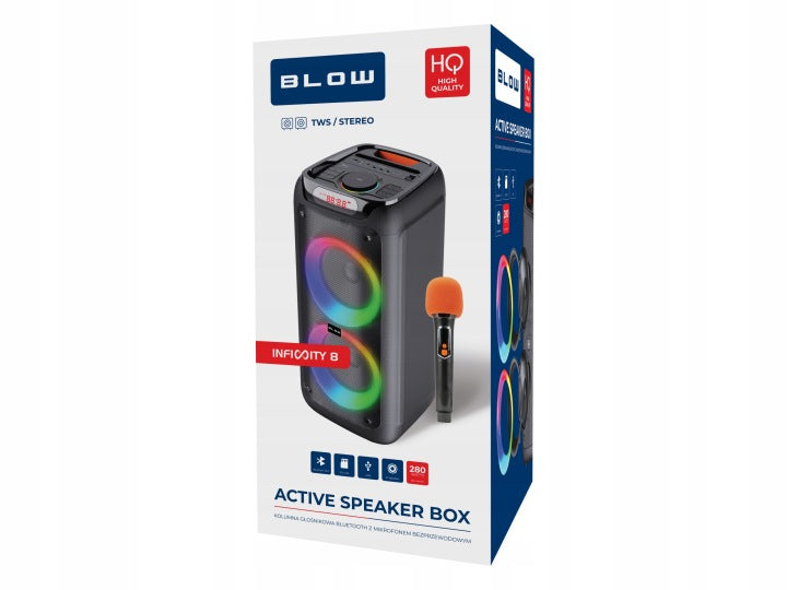Blow GŁOŚNIK BLUETOOTH PRZENOŚNY BEZPRZEWODOWY DUŻY MIKROFON KARAOKE 280W