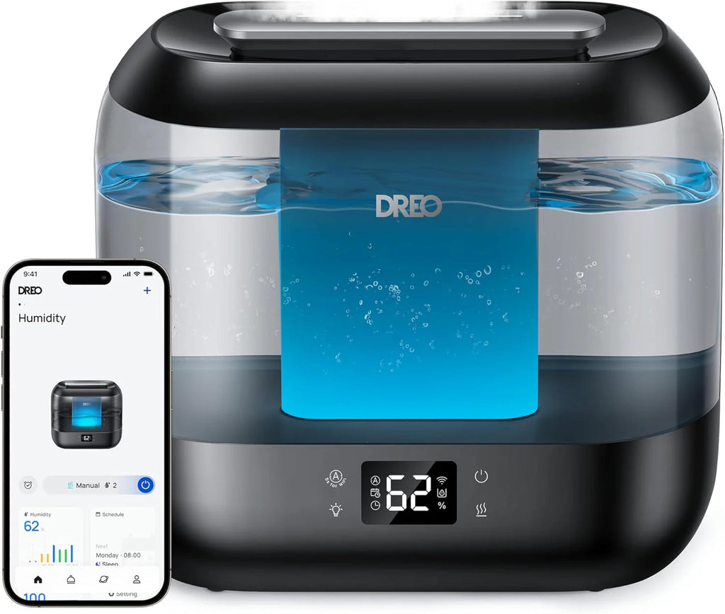 Dreo Smart Luftfuktare för Sovrum, 4L Cool Mist Luftfuktare för Hemmabarn, Fuktighetssensor, Autoläge, 32H Senaste, Oljediffusor, 28dB Tyst Ultraljudsluftfuktare för Stora Rum inomhus, Fungerar med