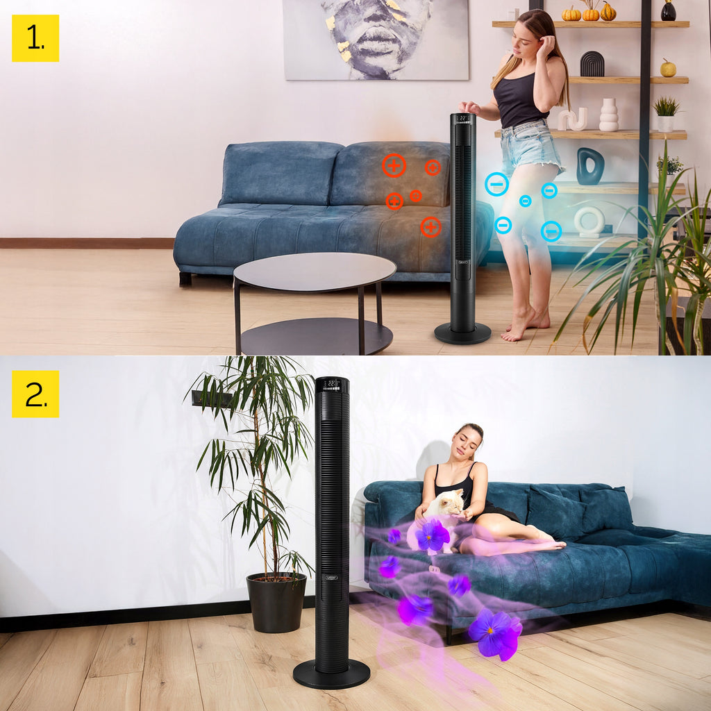 Wentylator kolumnowy stojący Cichy 29dB Yoer 3D +10m zasięg Jonizacja AROMA