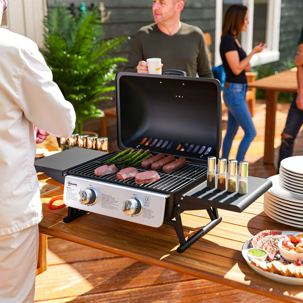 Grill gazowy Outsunny ABS ze stali nierdzewnej - 101 x 48 x 41 cm. Czarny