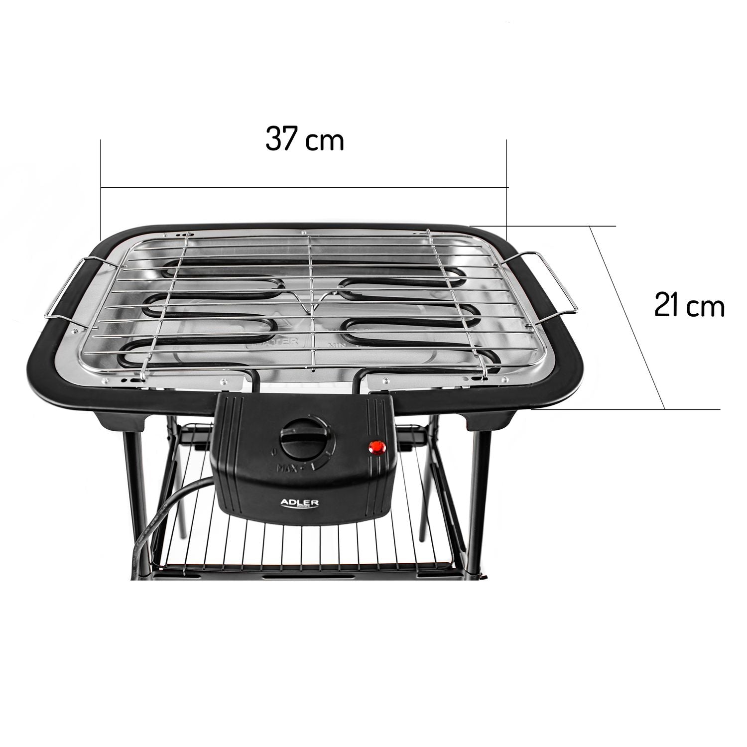 Grill elektryczny z nóżkami, chromowany, regulacja temperatury, do użytku wewnątrz/na zewnątrz, odłączany, czarny, 2000 W Adler AD 6602