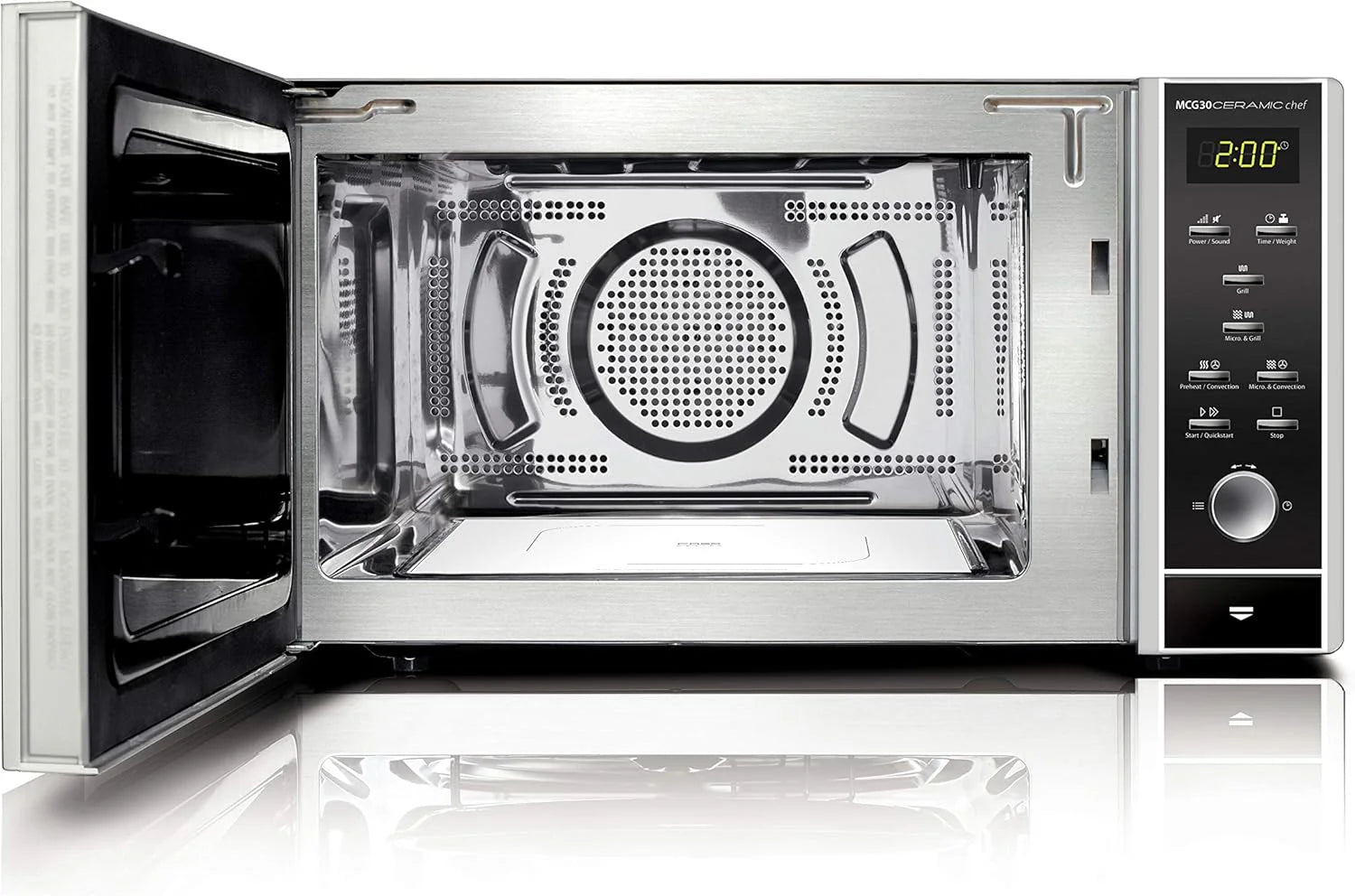 CASO MCG30 Ceramic chef Testsieger Haus & Garten Test, 3in1 Mikrowelle mit Grill + Heißluft 2100W 30L, Borosilikatglasboden, Backofen-Funktion bis 200°C