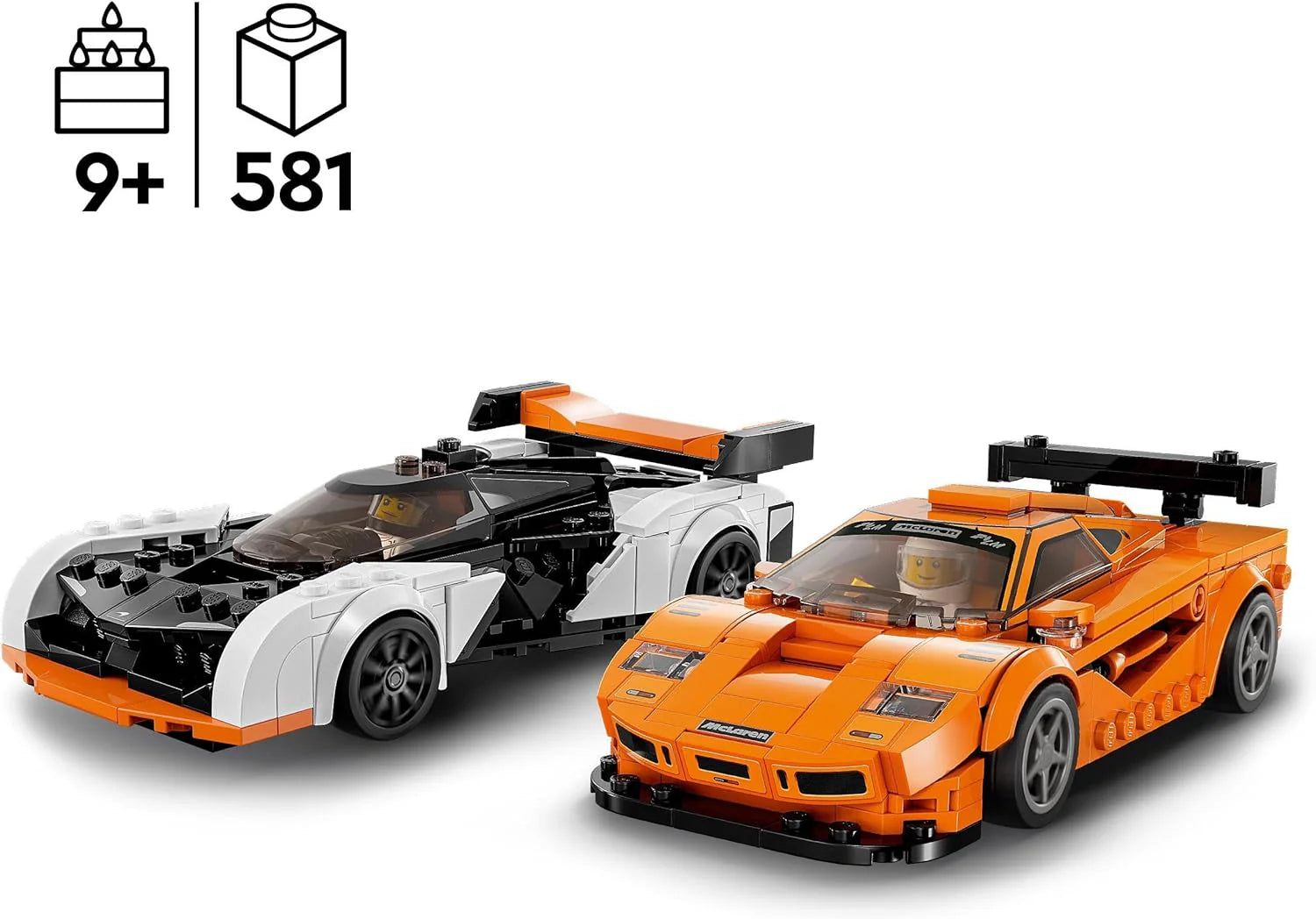 LEGO Speed Champions McLaren Solus GT & McLaren F1 LM bilbyggsats, autentisk modellbyggsats med två bilmodeller, leksaksbil med minifigur, racerbil, presentidé, från 9 år 76918