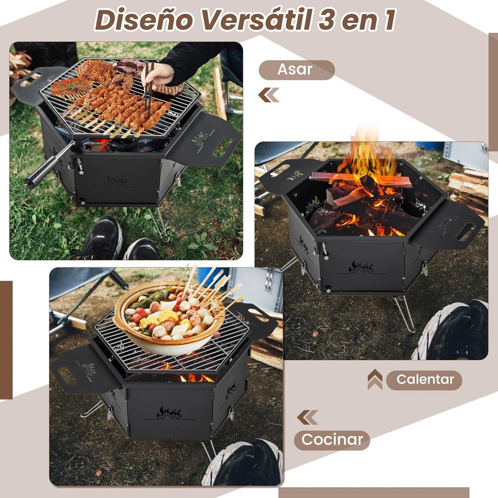 Duży grill węglowy, grille węglowe i drewniane ze składanym korpusem i nogami, Costway 77 x 74 x 38 cm