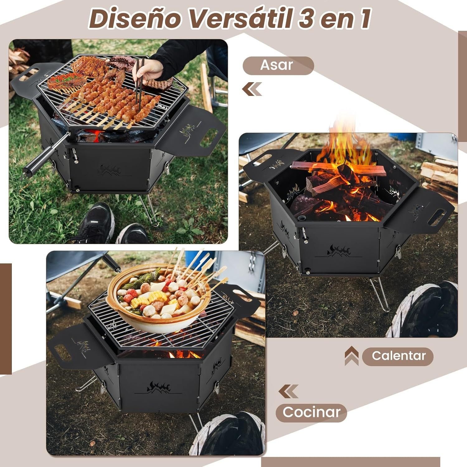 Duży grill węglowy, grille węglowe i drewniane ze składanym korpusem i nogami, Costway 77 x 74 x 38 cm