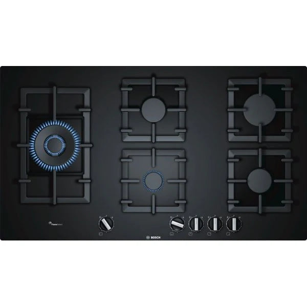 Płyta gazowa Bosch PPS9A6B90 seria 6 – 90 cm, szkło hartowane, kolor czarny
