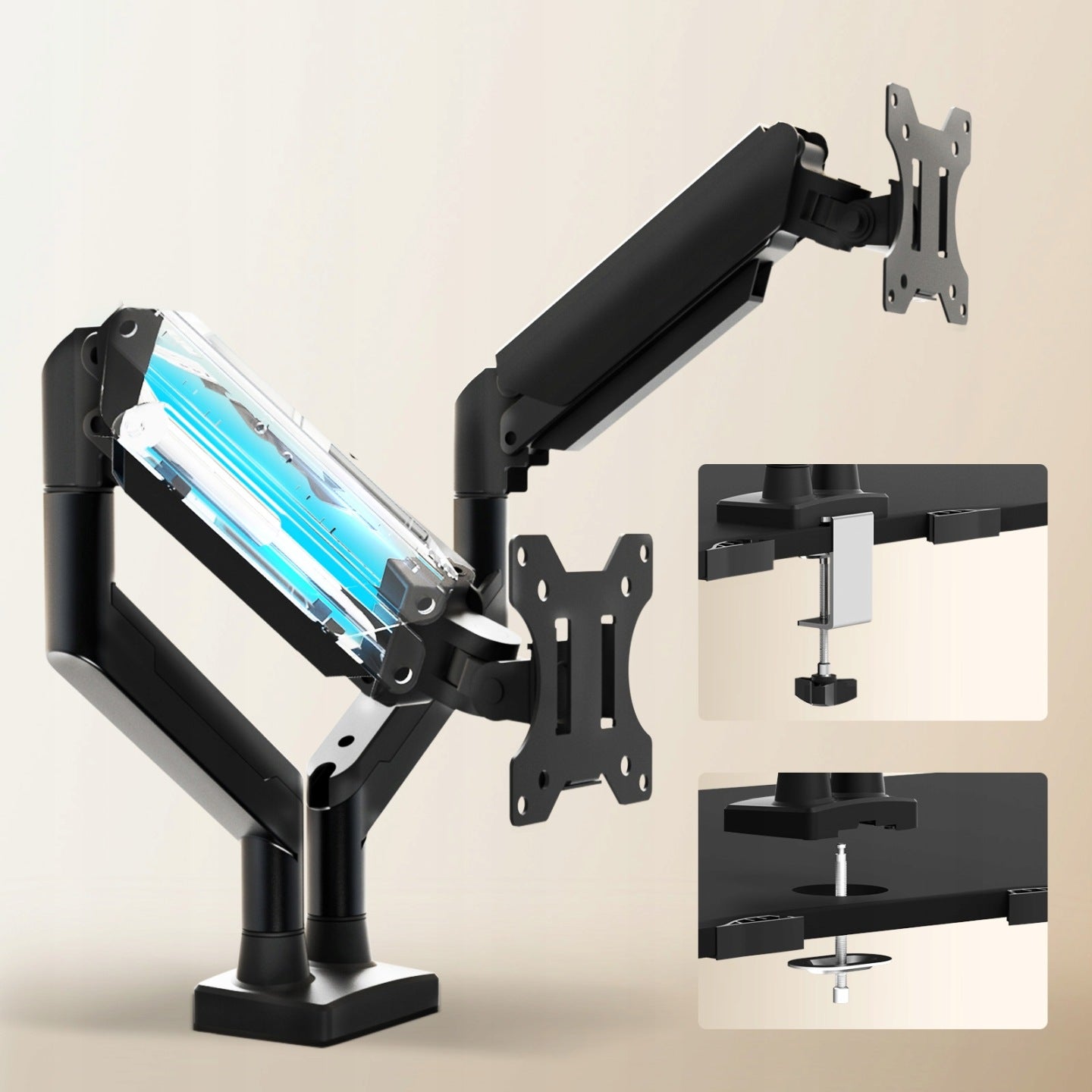 Uchwyt monitora do 2 monitorów (13'-32'), obrotowy o 360°, VESA 75 i 100