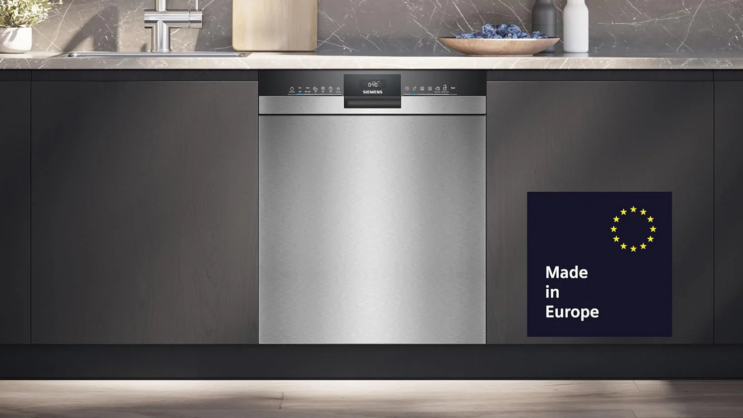 Siemens SN43ES14VE, iQ300 Smarter Geschirrspüler, Unterbau-Spülmaschine mit Besteckschublade, 60 cm, automatische Türöffnung dank autoOpen dry, besonders leise mit iQdrive-Motor, aquaStop, Edelstahl