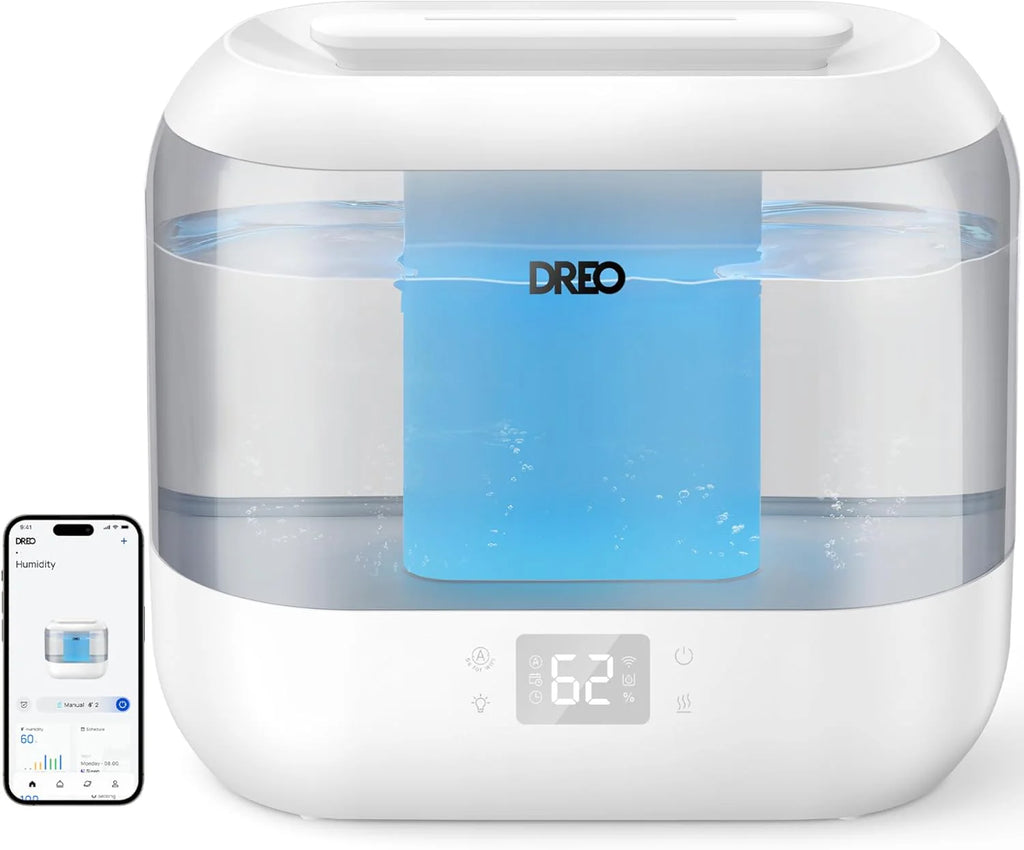 Dreo Smart Luftfuktare för Sovrum, 4L Cool Mist Luftfuktare för Hemmabarn, Fuktighetssensor, Autoläge, 32H Senaste, Oljediffusor, 28dB Tyst Ultraljudsluftfuktare för Stora Rum inomhus, Fungerar med