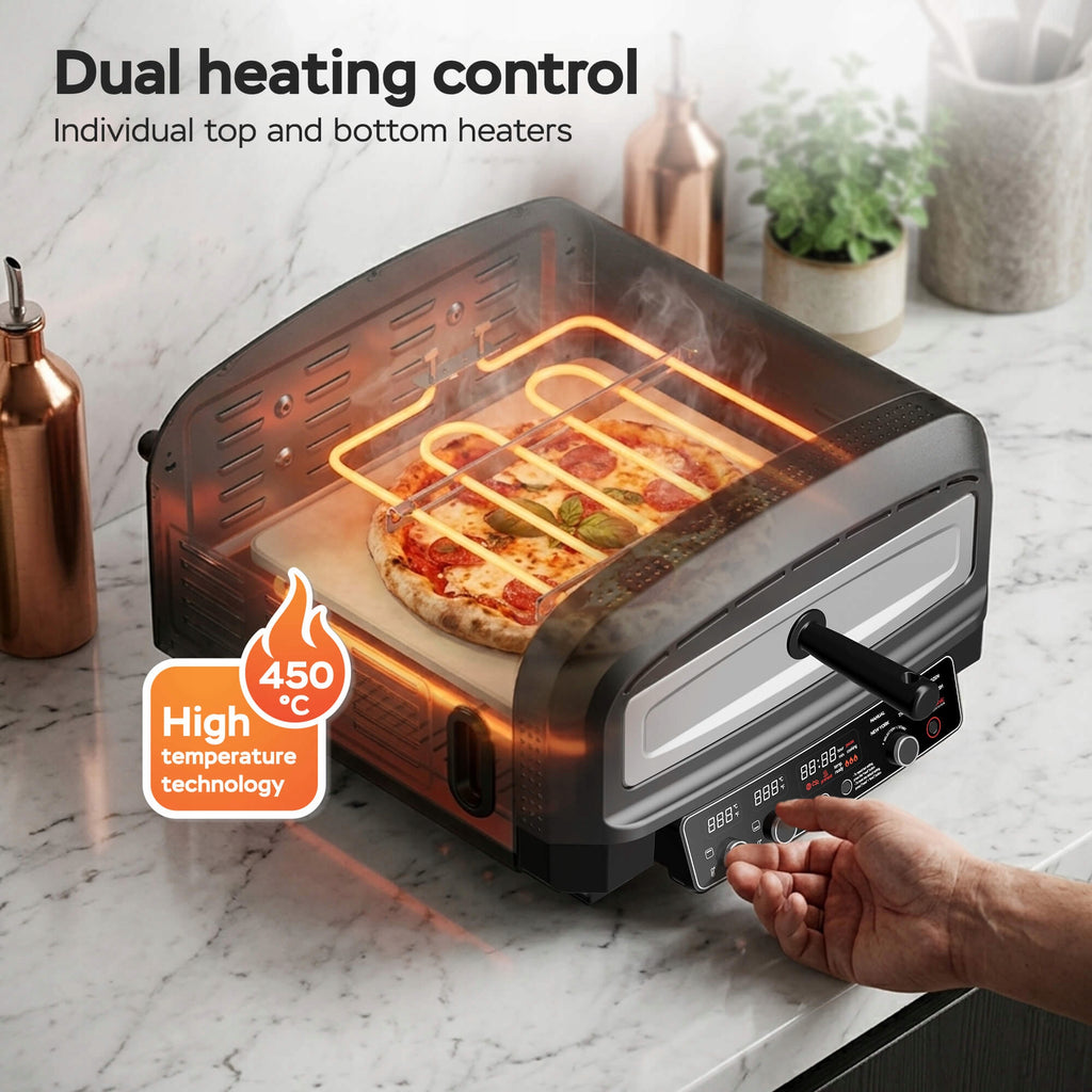Piec do pizzy elektryczny 2200 W 450°C z kamieniem szamotowym 37 cm łopata