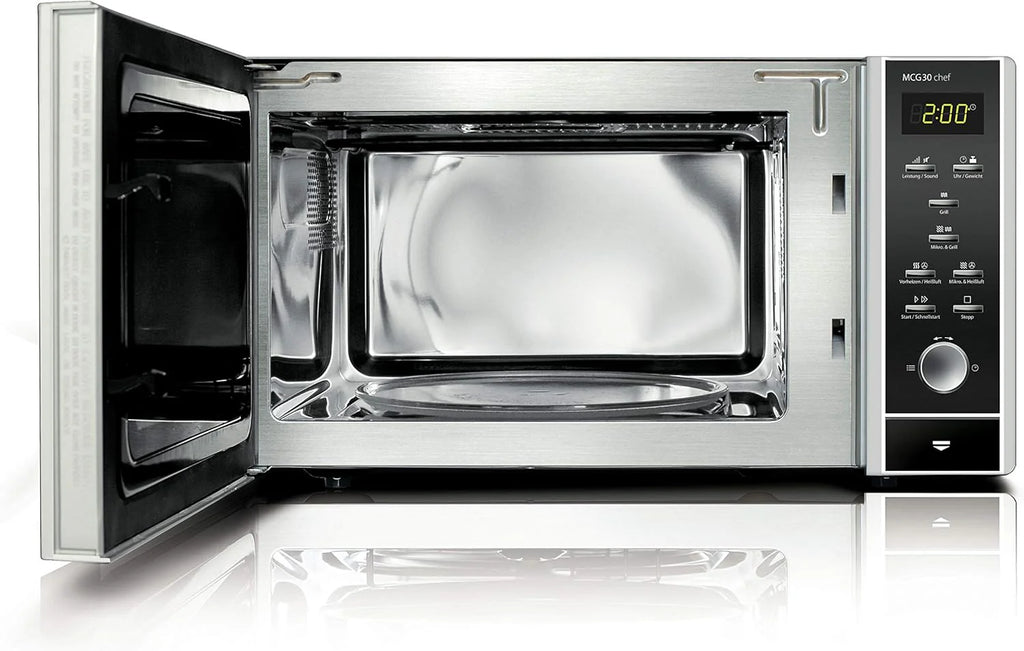 CASO MCG30 Ceramic chef Testsieger Haus & Garten Test, 3in1 Mikrowelle mit Grill + Heißluft 2100W 30L, Borosilikatglasboden, Backofen-Funktion bis 200°C