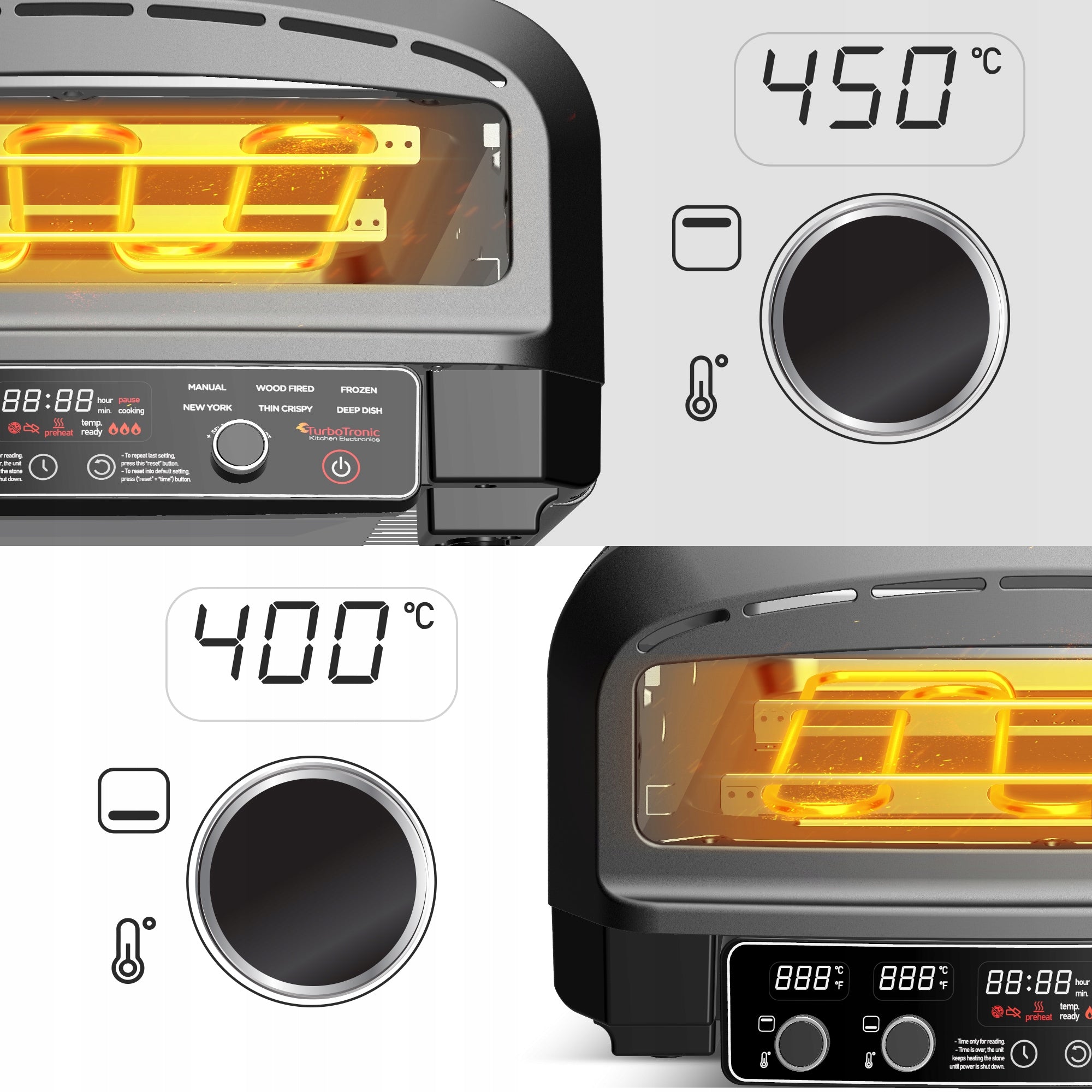 Piec do pizzy elektryczny 2200 W 450°C z kamieniem szamotowym 37 cm łopata