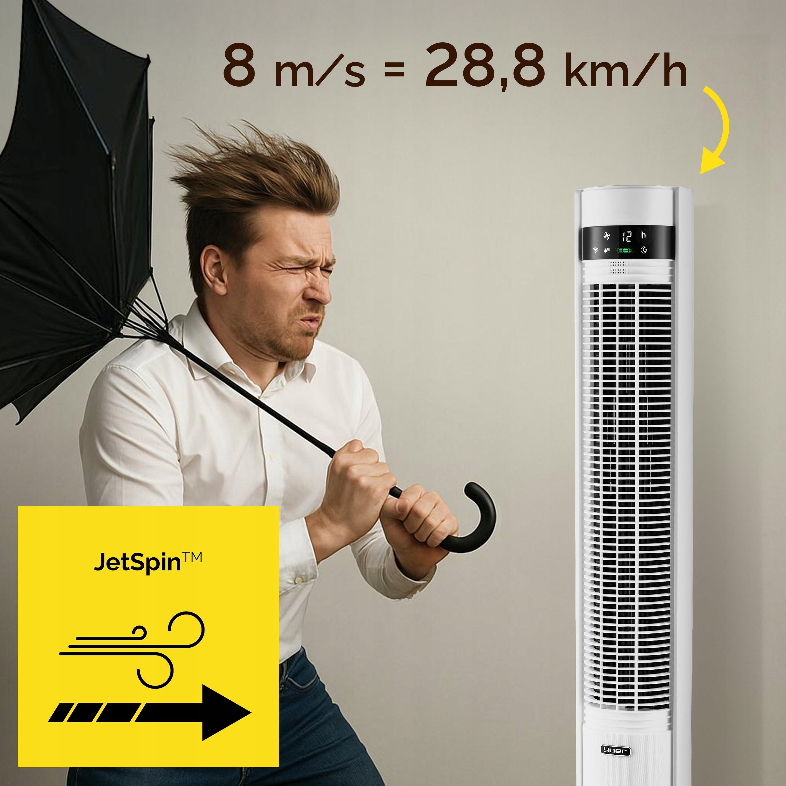 Wentylator kolumnowy stojący Cichy 29dB Yoer 3D +10m zasięg Jonizacja AROMA