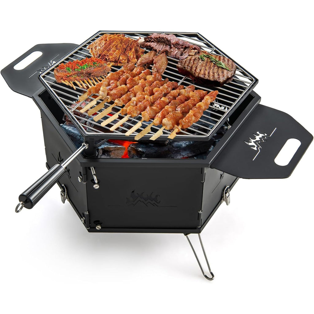 Duży grill węglowy, grille węglowe i drewniane ze składanym korpusem i nogami, Costway 77 x 74 x 38 cm