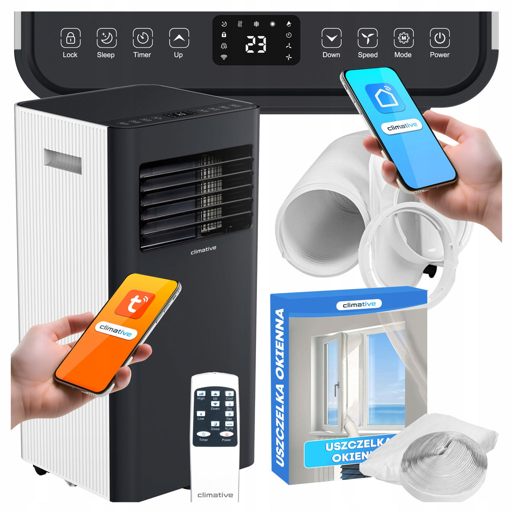 Klimatyzator przenośny pokojowy MINI 2,6 kW mały cichy WiFi 26 m2 uszczelka