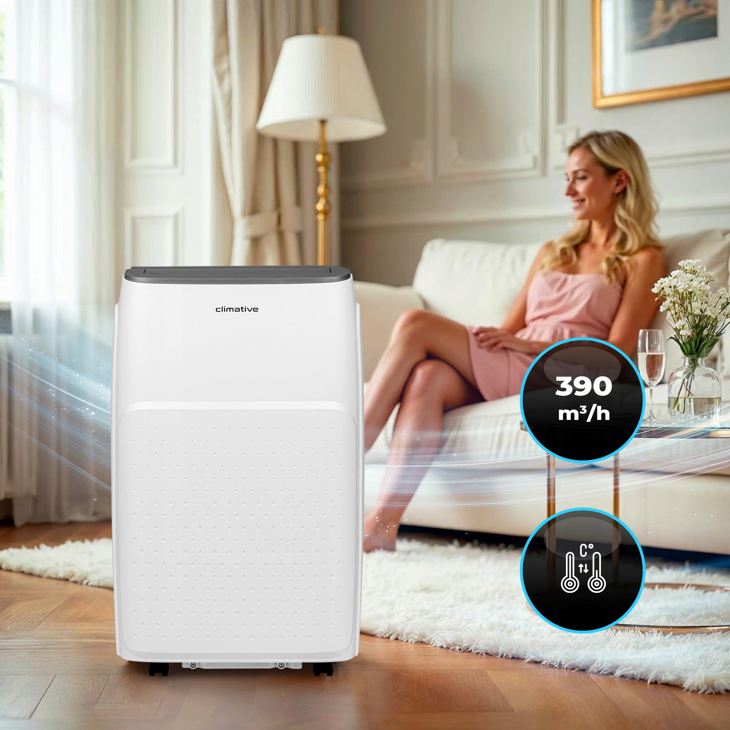 Klimatyzator przenośny pokojowy MINI 2,6 kW mały cichy WiFi 26 m2 uszczelka