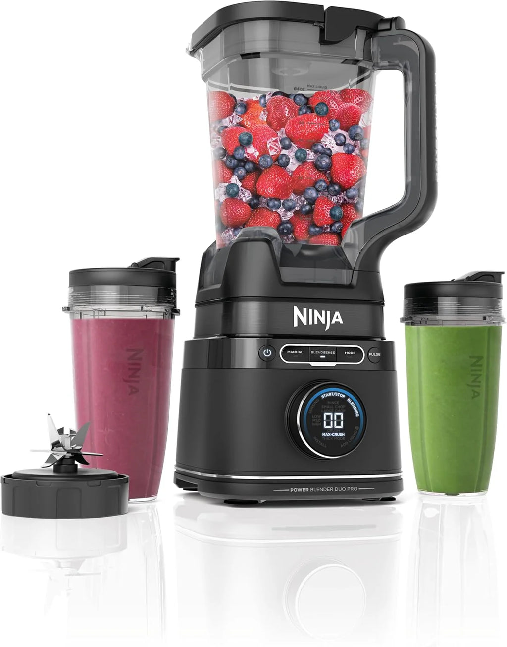 Ninja 2-i-1 Detect Power Mixer Pro och Single Portion, 1200W mixer med 2L kanna, 2 x 680 ml bägare, Mixa smoothies, Hacka grönsaker och mixa frysta drycker, Svart, TB301EU