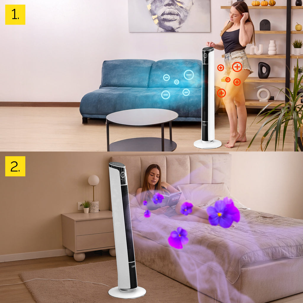 Wentylator kolumnowy stojący Cichy 29dB Yoer 3D +10m zasięg Jonizacja AROMA