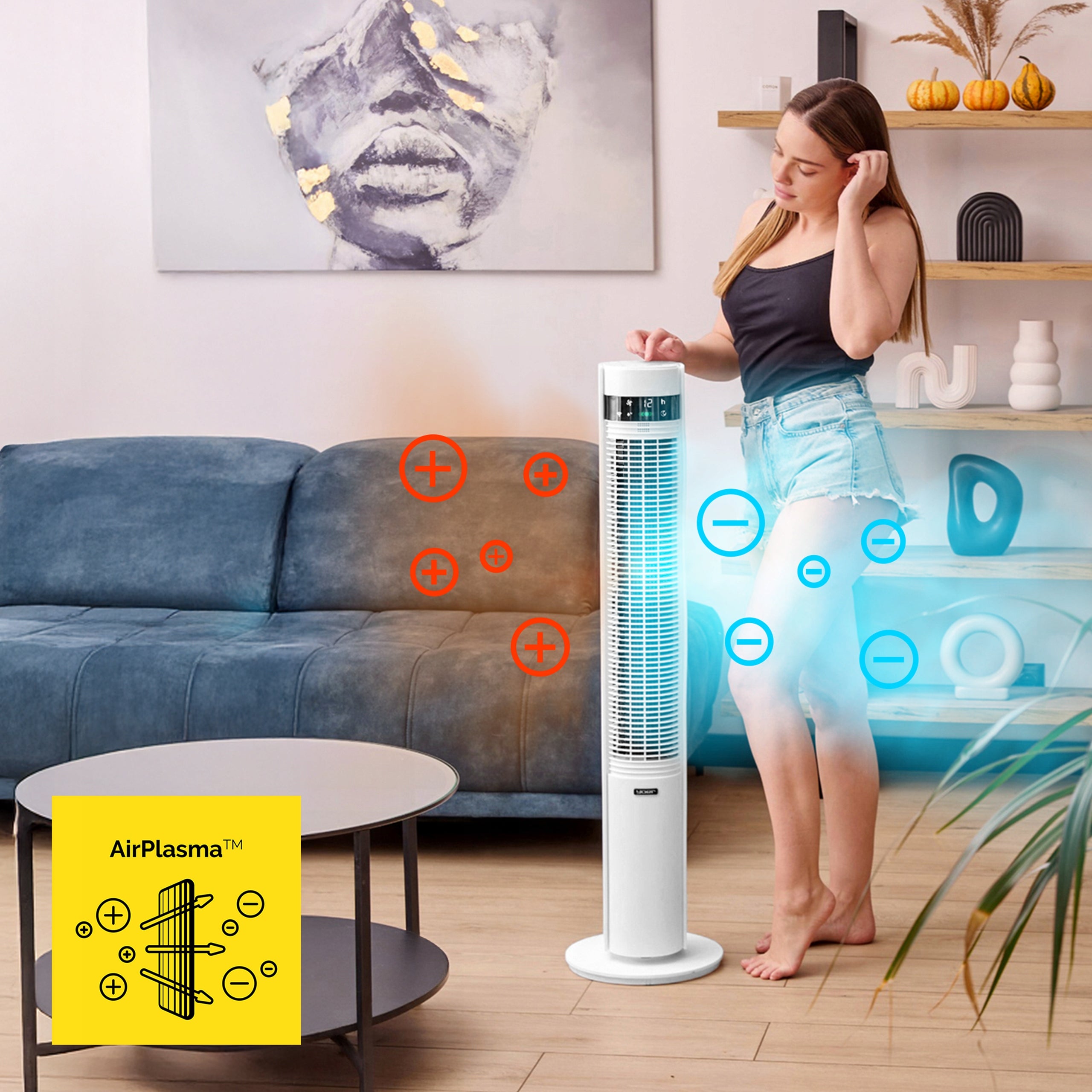 Wentylator kolumnowy stojący Cichy 29dB Yoer 3D +10m zasięg Jonizacja AROMA