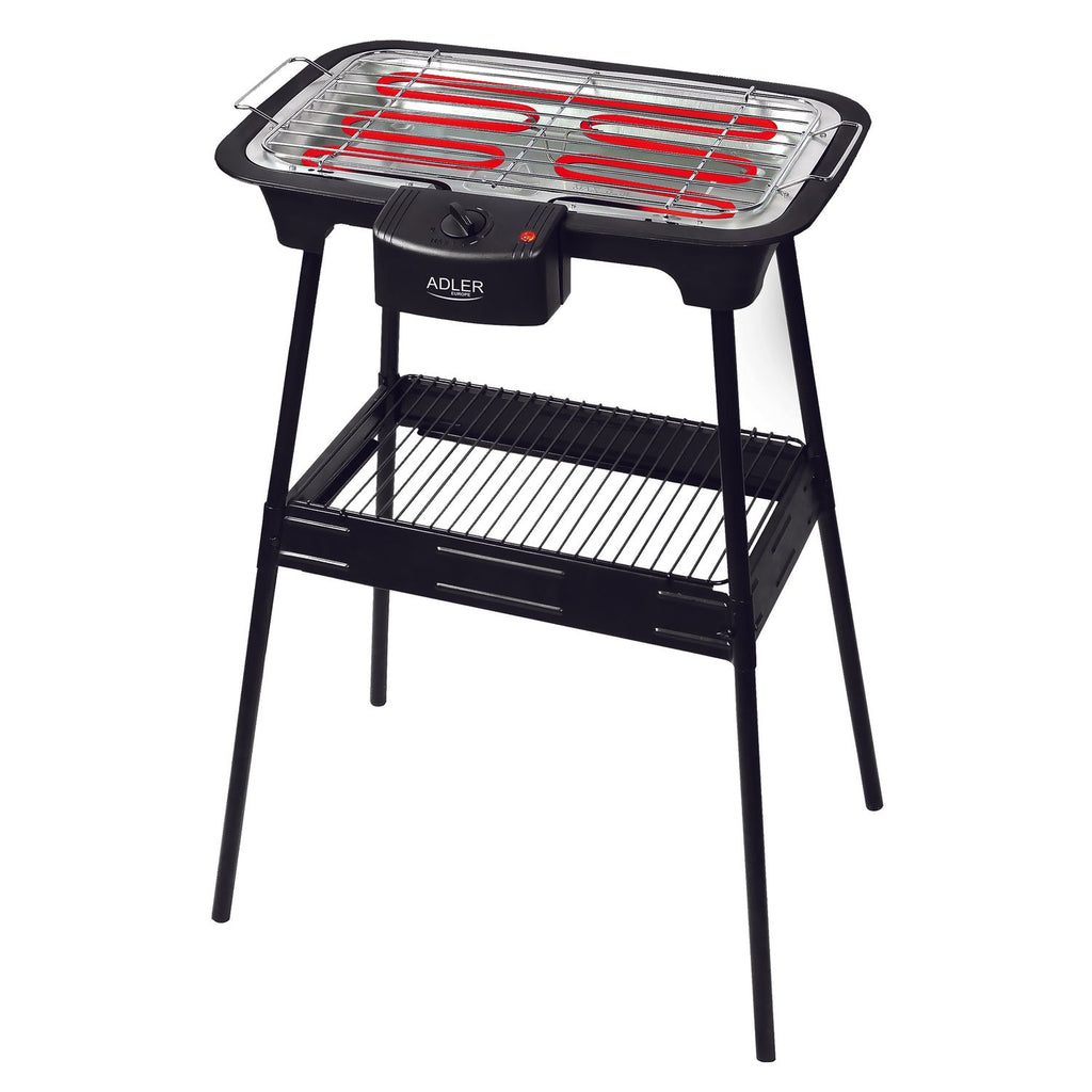 Grill elektryczny z nóżkami, chromowany, regulacja temperatury, do użytku wewnątrz/na zewnątrz, odłączany, czarny, 2000 W Adler AD 6602