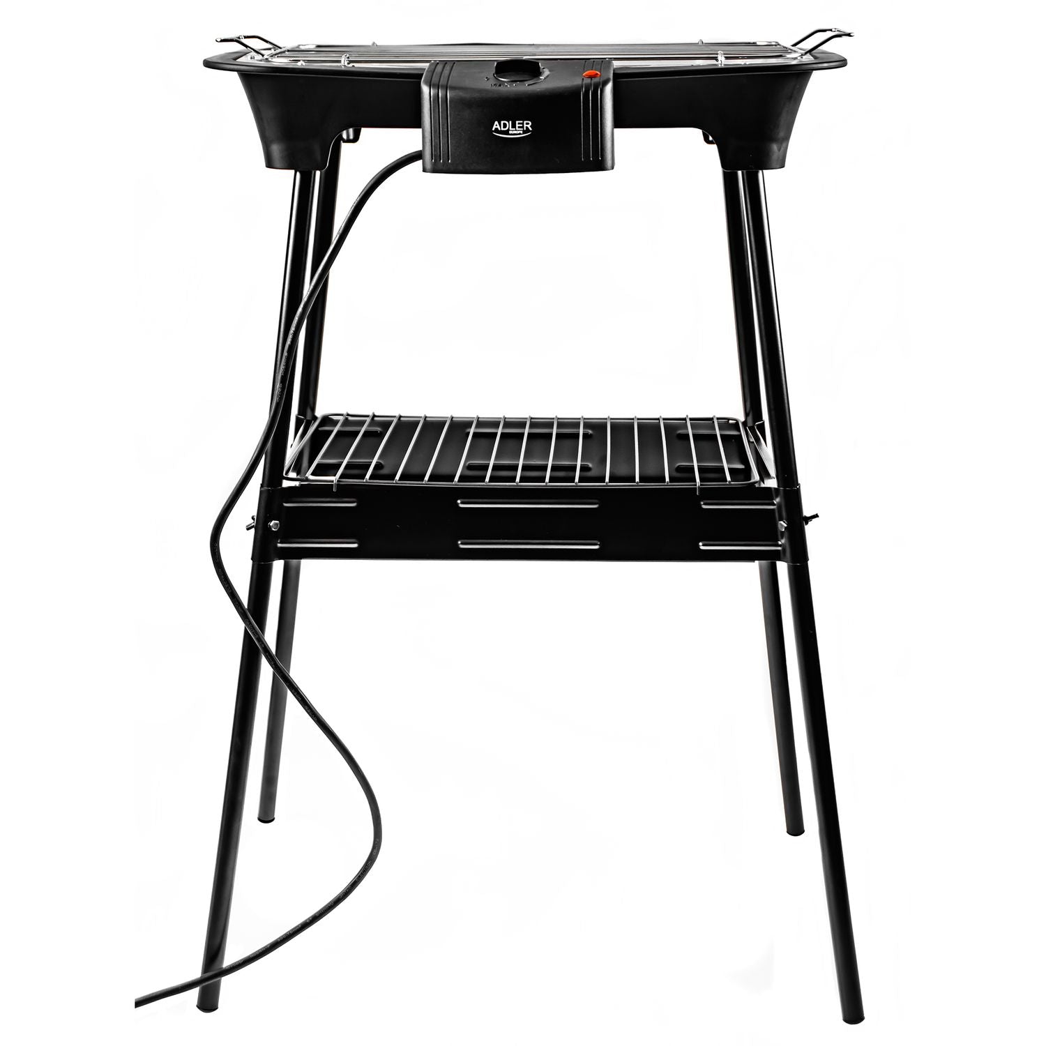 Grill elektryczny z nóżkami, chromowany, regulacja temperatury, do użytku wewnątrz/na zewnątrz, odłączany, czarny, 2000 W Adler AD 6602