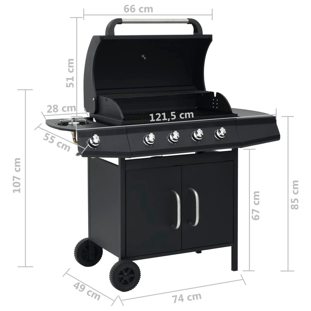 Grill gazowy Vidaxl z 4+1 palnikami, czarny