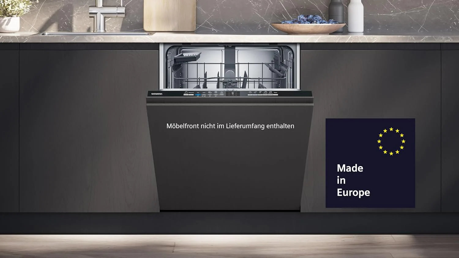Siemens SN43ES14VE, iQ300 Smarter Geschirrspüler, Unterbau-Spülmaschine mit Besteckschublade, 60 cm, automatische Türöffnung dank autoOpen dry, besonders leise mit iQdrive-Motor, aquaStop, Edelstahl