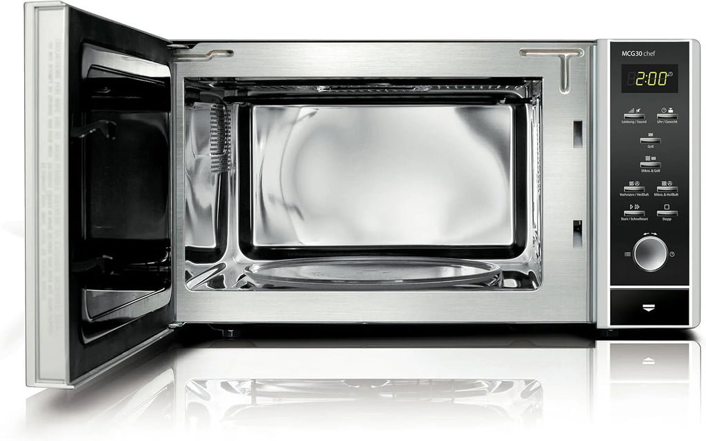 CASO MCG30 Ceramic chef Testsieger Haus & Garten Test, 3in1 Mikrowelle mit Grill + Heißluft 2100W 30L, Borosilikatglasboden, Backofen-Funktion bis 200°C