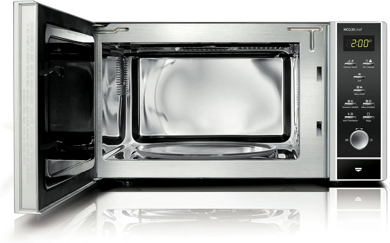 CASO MCG30 Ceramic chef Testsieger Haus & Garten Test, 3in1 Mikrowelle mit Grill + Heißluft 2100W 30L, Borosilikatglasboden, Backofen-Funktion bis 200°C