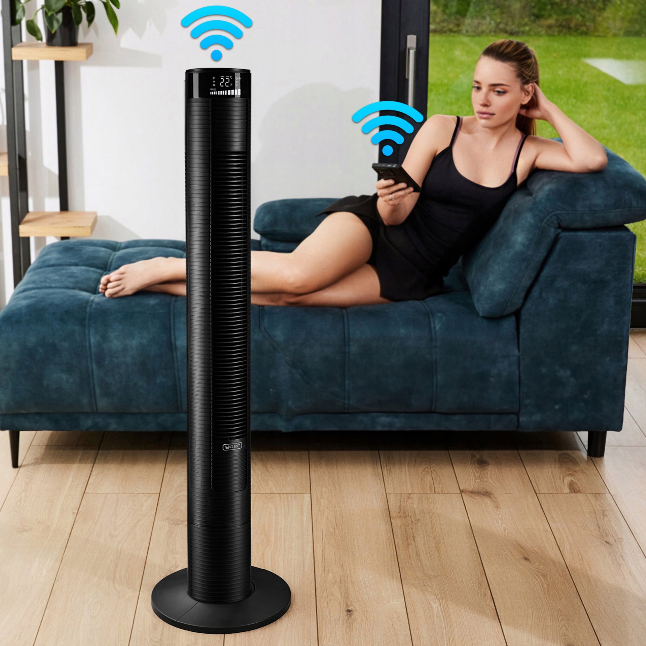 Wentylator kolumnowy stojący Cichy 29dB Yoer 3D +10m zasięg Jonizacja AROMA