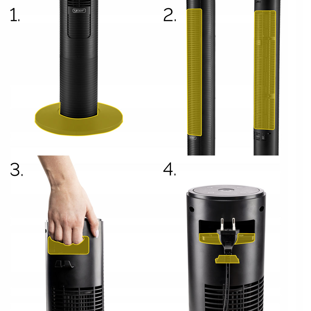 Wentylator kolumnowy stojący Cichy 29dB Yoer 3D +10m zasięg Jonizacja AROMA