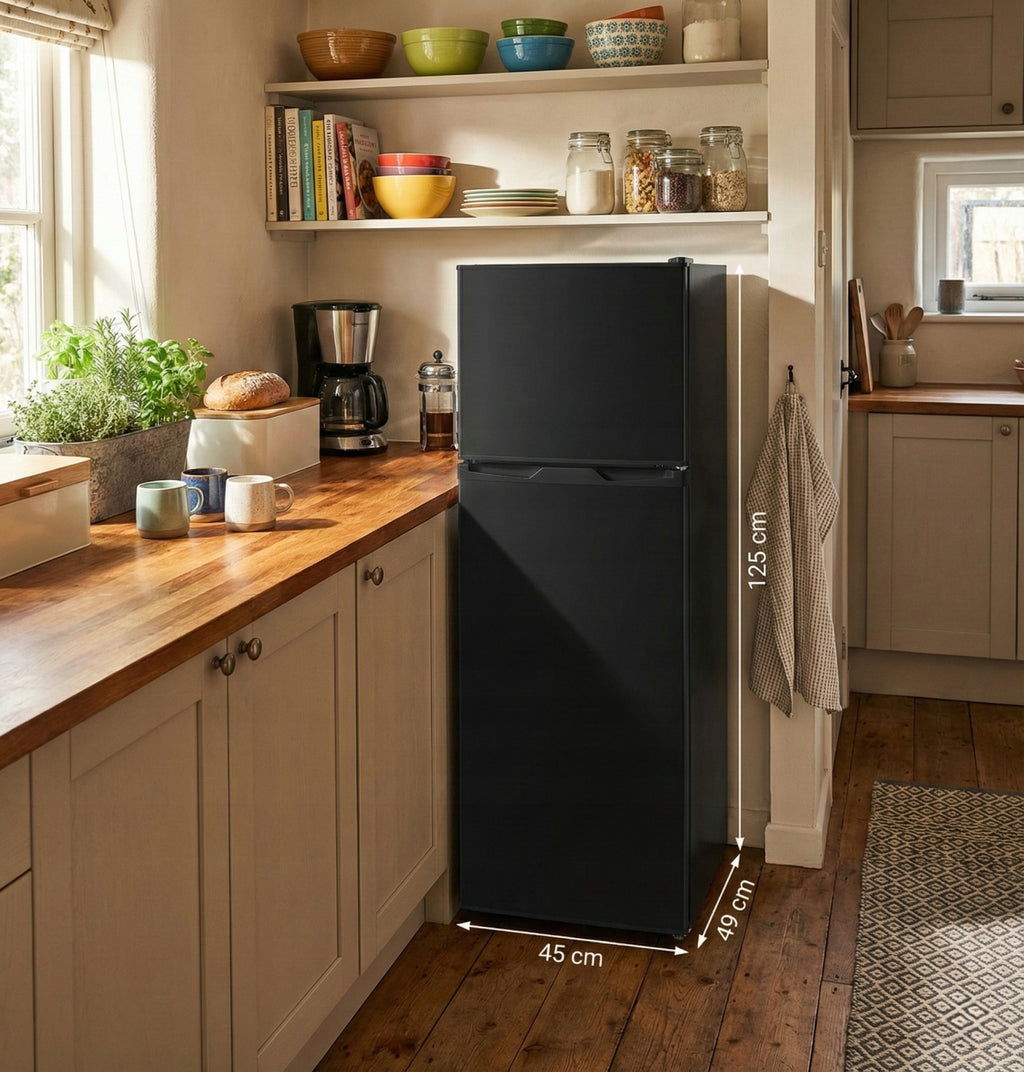 Lodówka z zamrażarką na górze 125cm 132L Smith&Brown SFTF-111-BE3 czarna