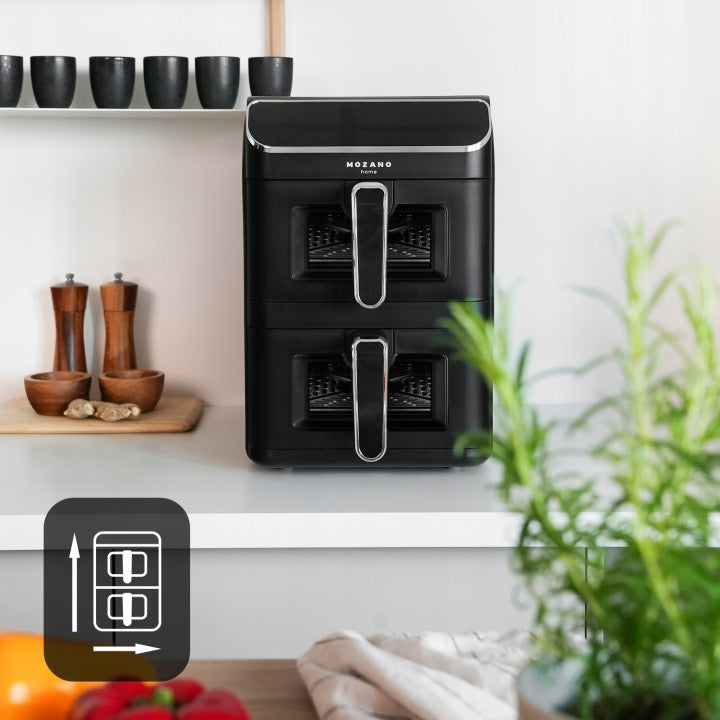 Mozano FRYTKOWNICA BEZTŁUSZCZOWA DWUKOMOROWA PIONOWA 11L AIR FRYER 2800W 12 TRYBÓW